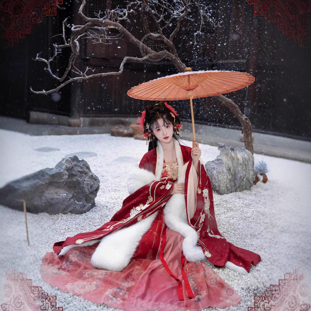 Women's Tang Dynasty Hanfu Winter Embroidered Shirt & Cloak Set