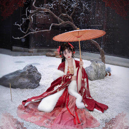 Women's Tang Dynasty Hanfu Winter Embroidered Shirt & Cloak Set