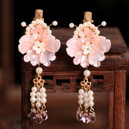 Kids Hair Clips Pink Hanfu Headwear Fairy Style Chinese Vintage Double Clip