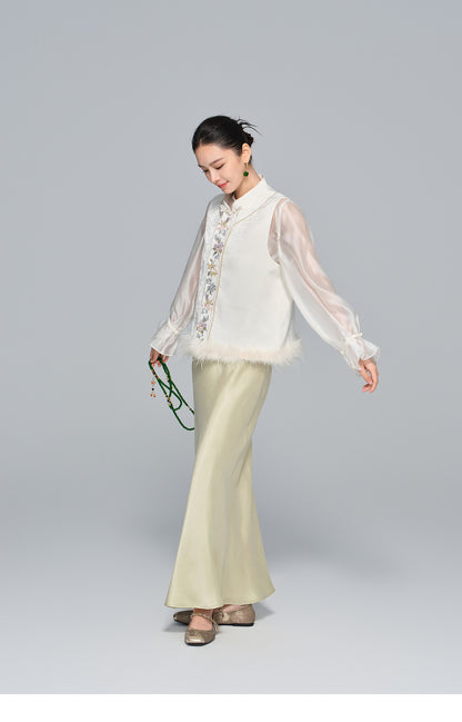 High-Waist Soft Cupro Silk Half Skirt for Women