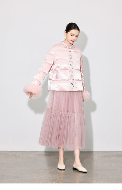 Luxury Pleated Mesh Skirt — Fairy-Inspired Layered Hem Midi