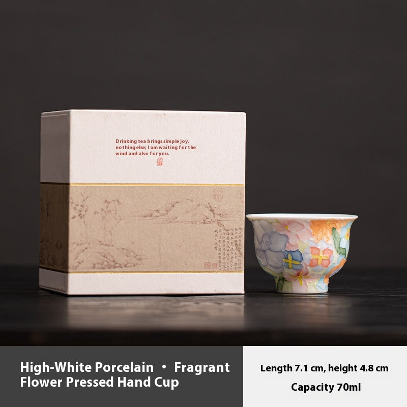 Jingdezhen Hand-Painted Underglaze Master Tea Cup Threaded Design