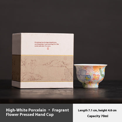 Jingdezhen Hand-Painted Underglaze Master Tea Cup Threaded Design