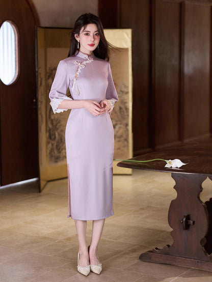 Purple Cheongsam 2025 – Elegant Young Chinese Style Autumn Dress