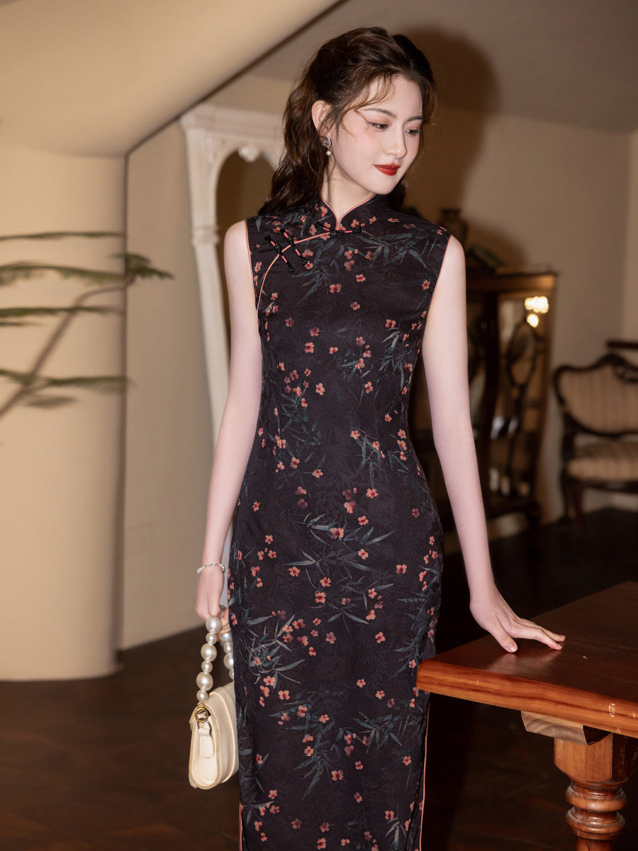 Sleeveless Improved Cheongsam – 2025 Retro Floral Daily Dress