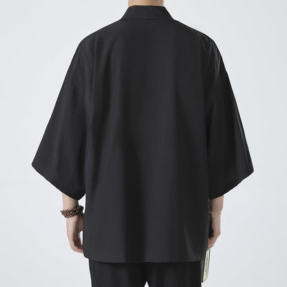 Chinese Summer Mens Cape Coat Three Quarter Sleeve Casual Plus Size