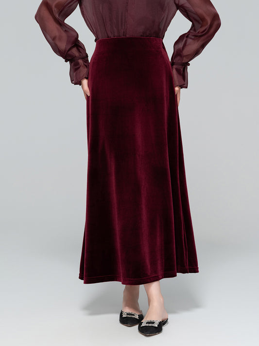 Autumn Velvet Midi Skirt for Women, Elegant Slimming Design