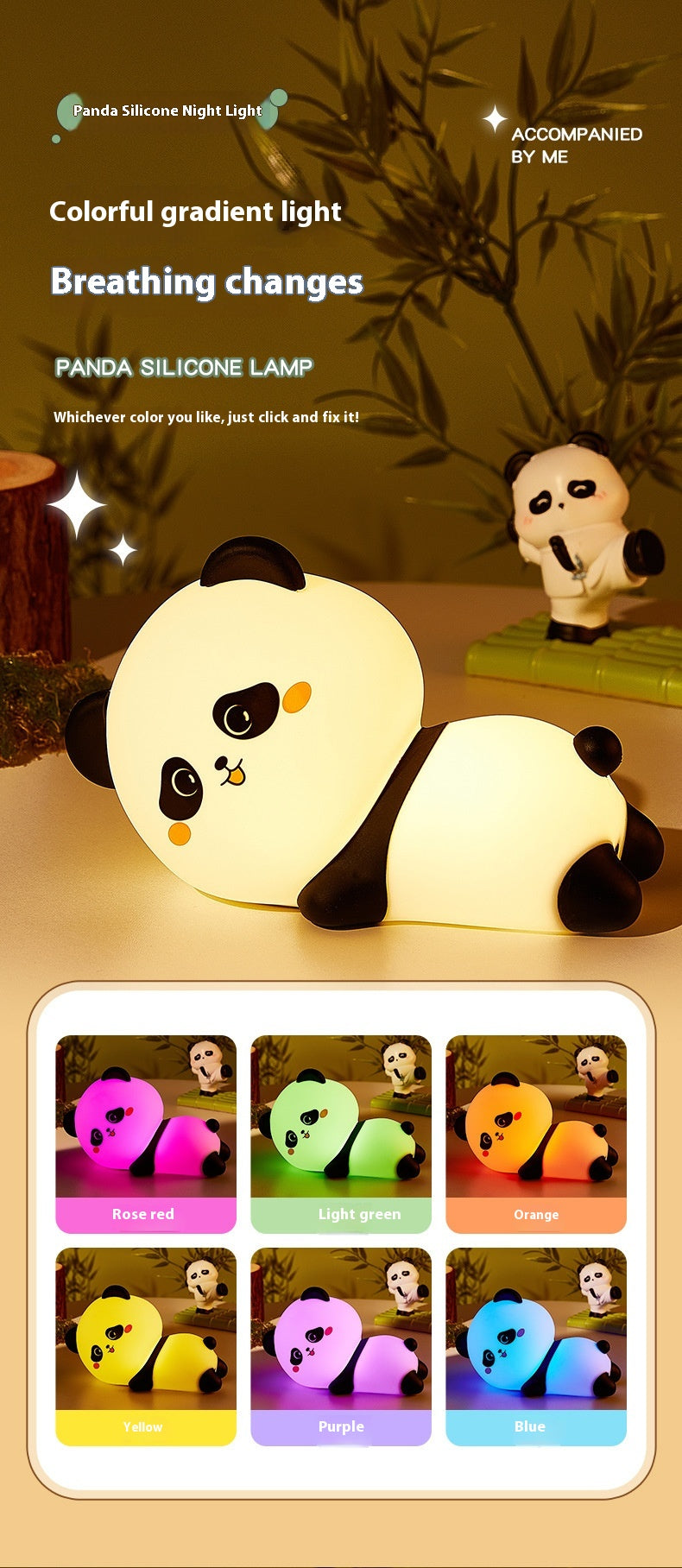 Panda Silicone Night Lamp USB Rechargeable Adjustable Bedside Lamp