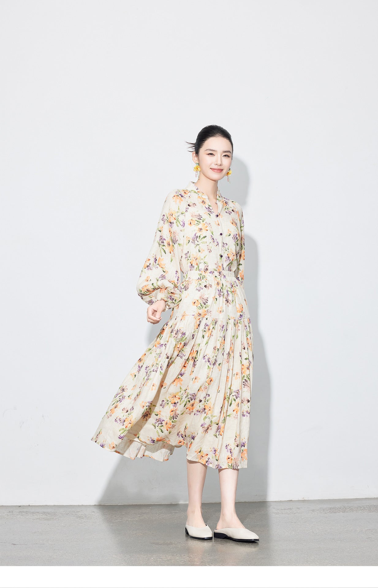 National Style Linen Floral Shirt & Skirt Two-Piece Set