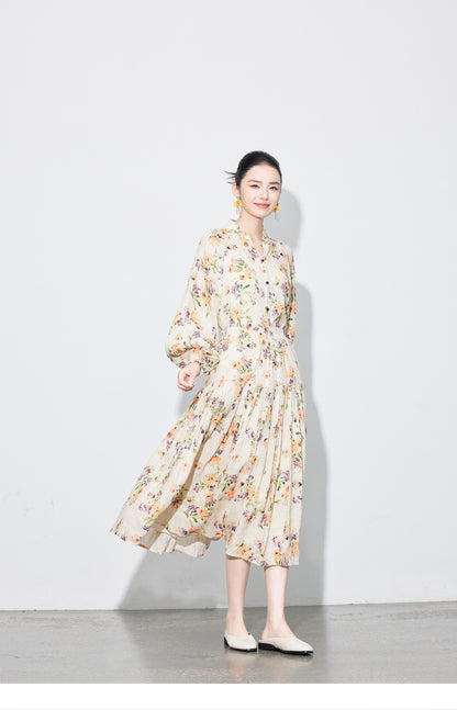 National Style Linen Floral Shirt & Skirt Two-Piece Set