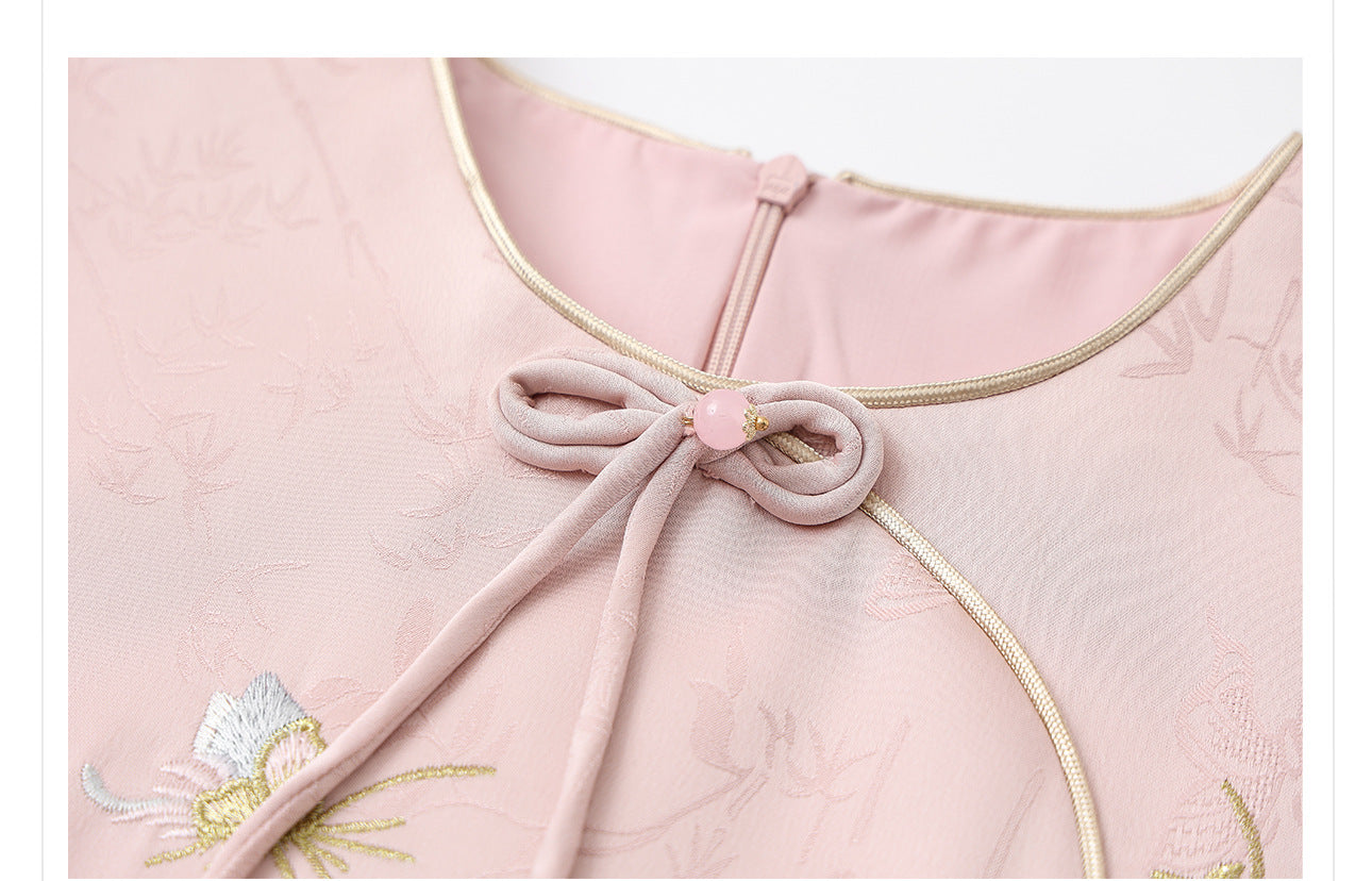 Summer New Chinese Style Embroidered Printed Top and Skirt Set