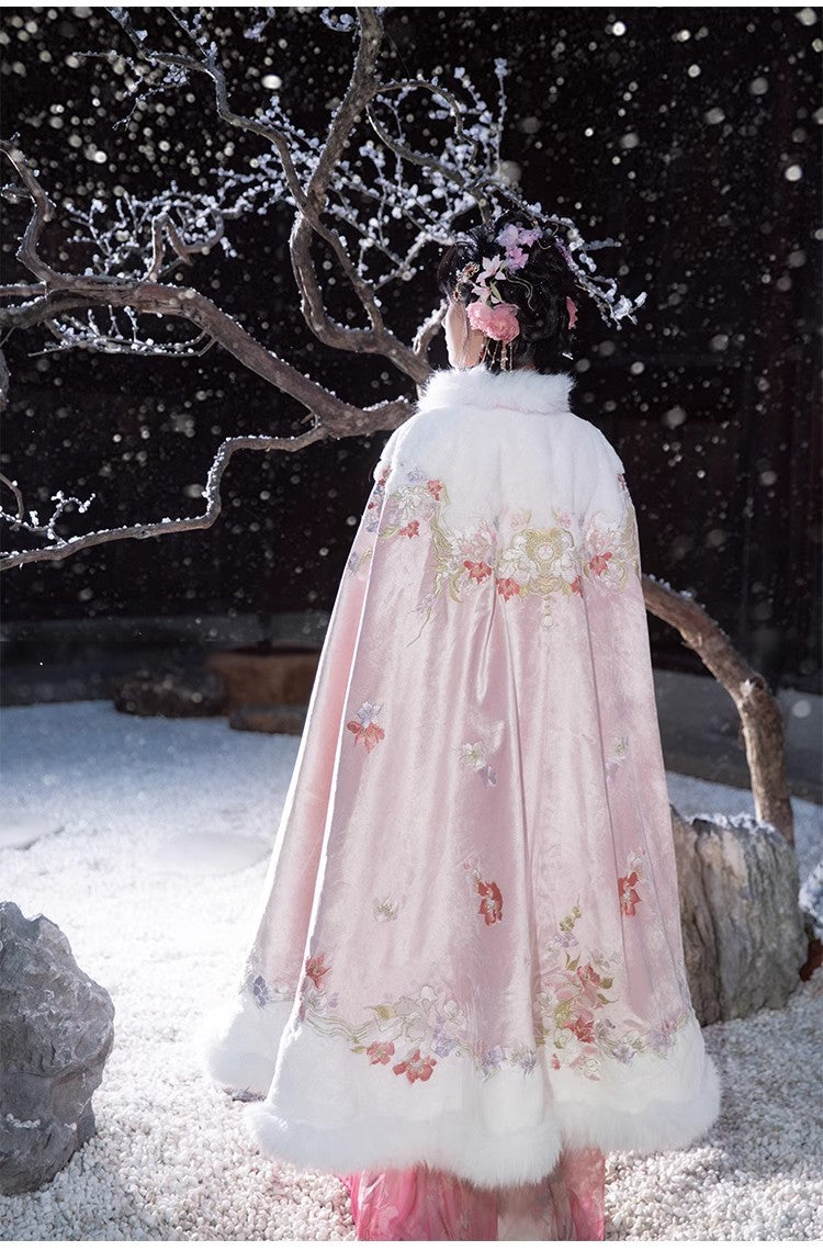 Women's Tang Dynasty Hanfu Winter Embroidered Shirt & Cloak Set