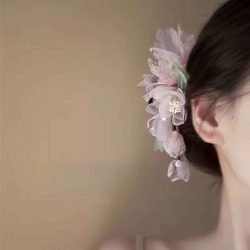 Pure Desire Powder Fairy Daily Silk Flower Hair Clip Side Clip Hanfu