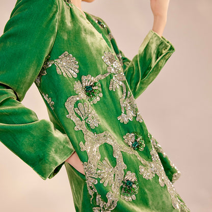 2025 Spring New Chinese Beaded Embroidered Silk Cardigan & Skirt Set