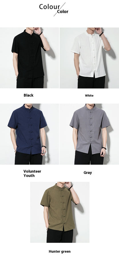 Summer Chinese Style Men’s Shirt — Linen Tang Suit Retro Short Sleeve