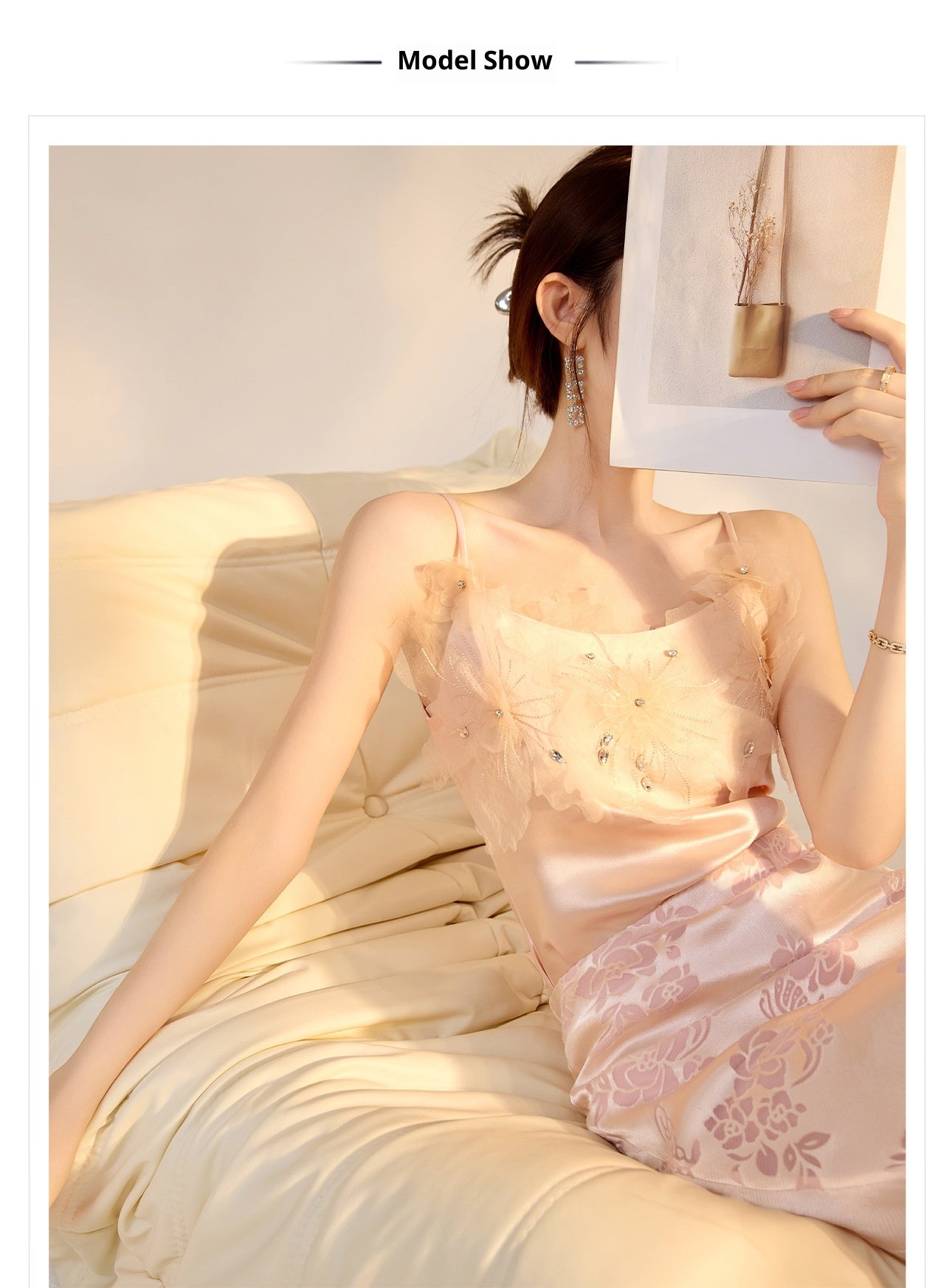 New Chinese Style Beaded Floral Acetate Top | Elegant Short Camisole