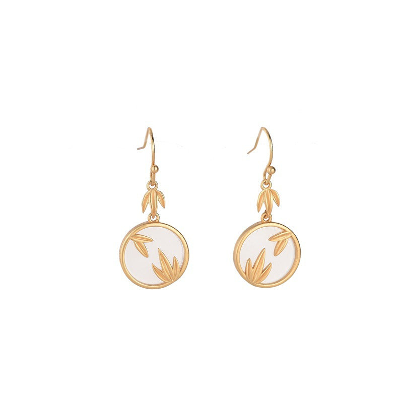 Classical Style Jade Earrings — Copper Plated 24K Gold Bamboo Leaf
