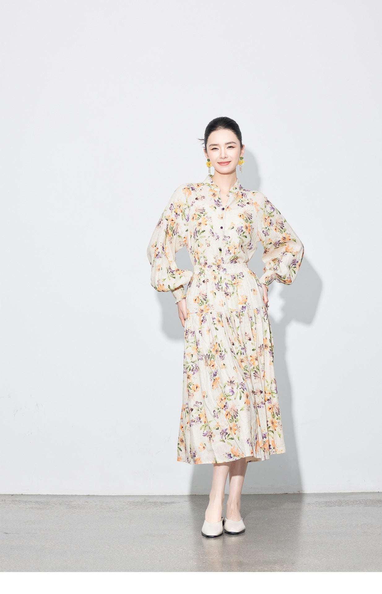 National Style Linen Floral Shirt & Skirt Two-Piece Set