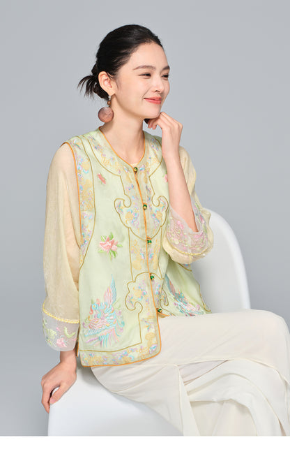 Elegant Silk Vest with Embroidery
