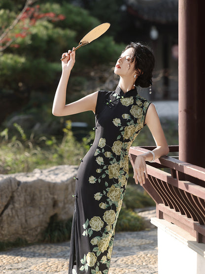 Elegant Dark Green Cheongsam – Retro Spring High-End Dress