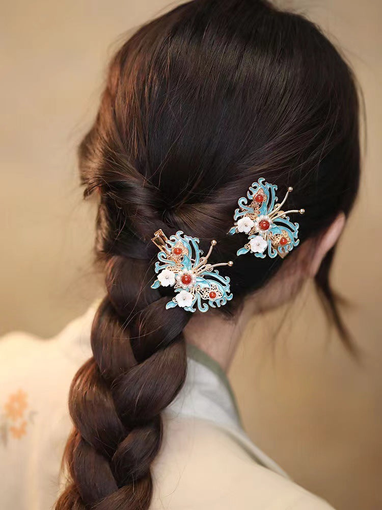 Hanfu Side Hair Clip Ming Song Style Qipao Accessory Enamel Lily Bell Hairpin