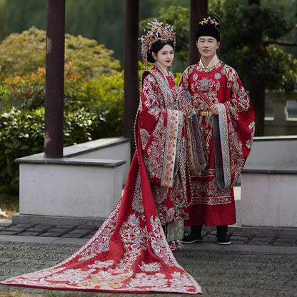 Ming Dynasty Hanfu Wedding Dress Set – Bride Phoenix Crown Xianpei