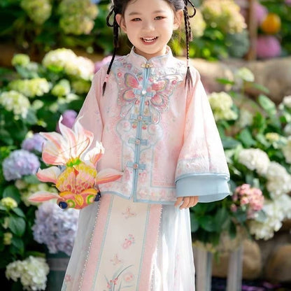 Girls’ Spring Autumn Hanfu | Ancient Style Ming Dynasty Mamian Skirt Set