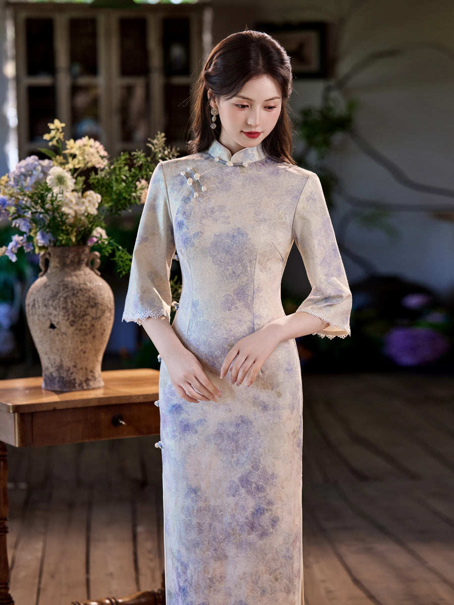 High-End Daily Wear Qipao – Exquisite Satin Autumn Dress