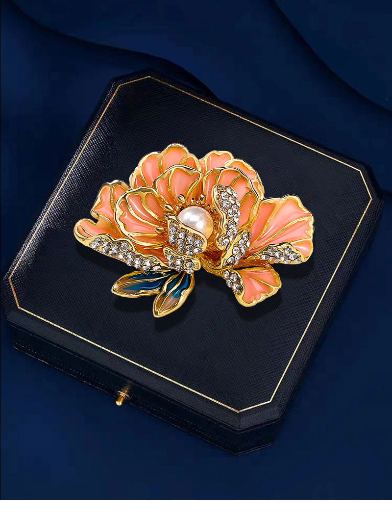 Handmade Enamel Peony Brooch — Luxury Chinese Style Cheongsam Pin