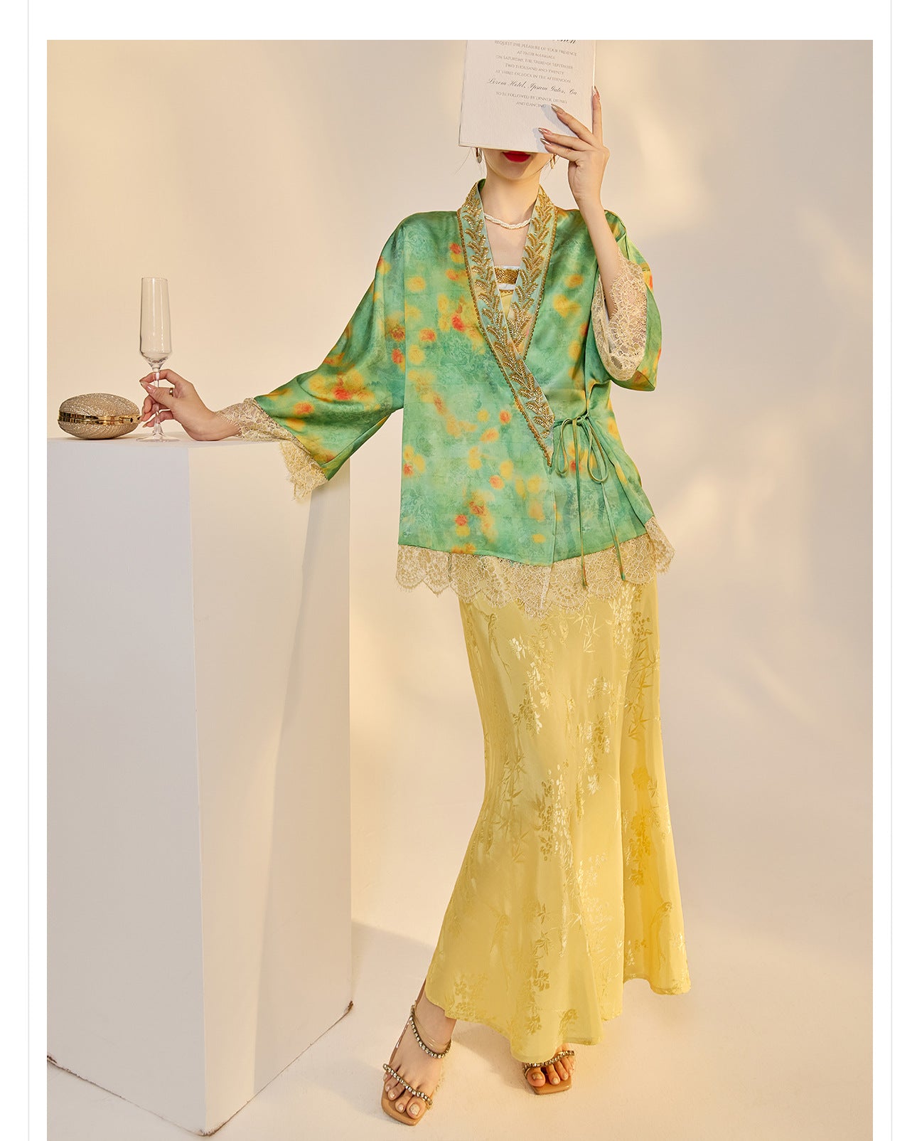 Elegant New Chinese Embroidered Jacquard Cardigan & Strap Dress Set