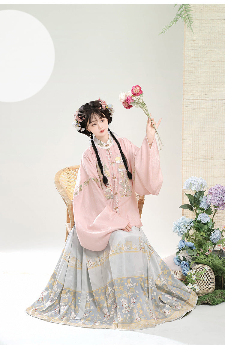 Trees of Sea Ming Hanfu Set Adult Stand Collar Embroidered Pipa Sleeve Horse Face Skirt