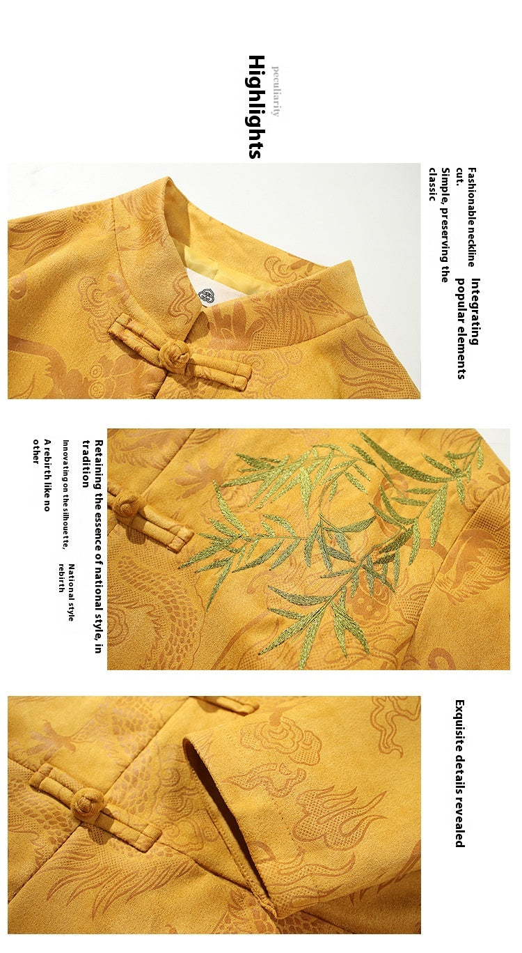 Mens Chinese Tang Suit Retro Hanfu Loose Plus Size Velvet Coat