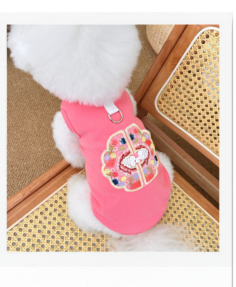 Spring Summer Pet Chinese Style Embroidered Vest for Dogs and Cats