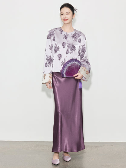 High-End Stylish Satin Jacquard Jacket for Women