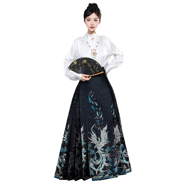 Ming Dynasty Hanfu Set — High Collar Shirt and Horse Face Skirt