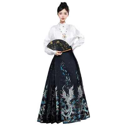 Ming Dynasty Hanfu Set — High Collar Shirt and Horse Face Skirt