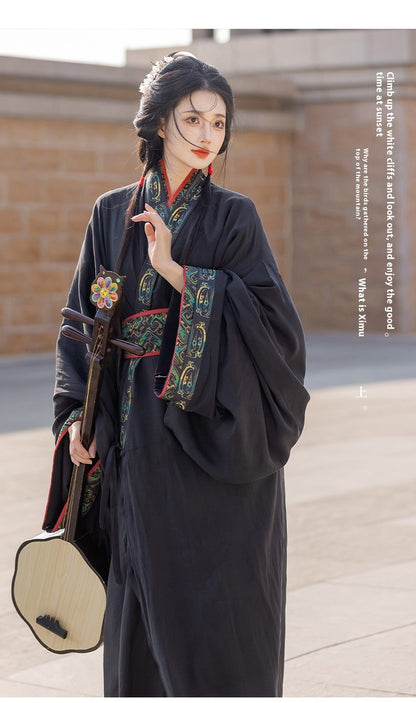 Warring States Hanfu — Straight Skirt Robe with Large Volume Tail for Women
