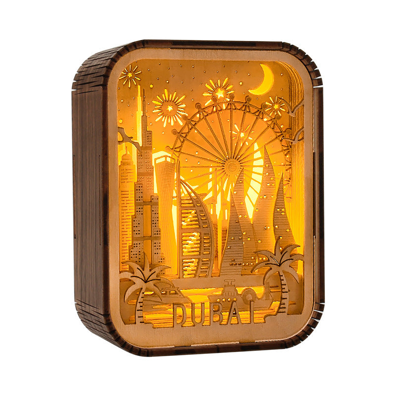 3D London City Wood Carving Lamp Night Light Mid-Autumn Gift