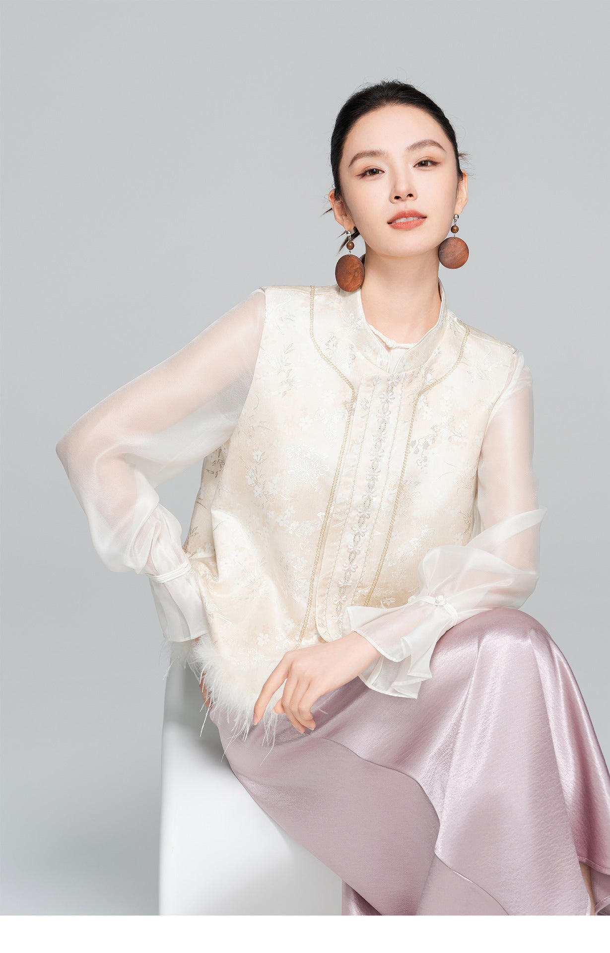 Elegant Stand Collar Jacquard Furry Vest