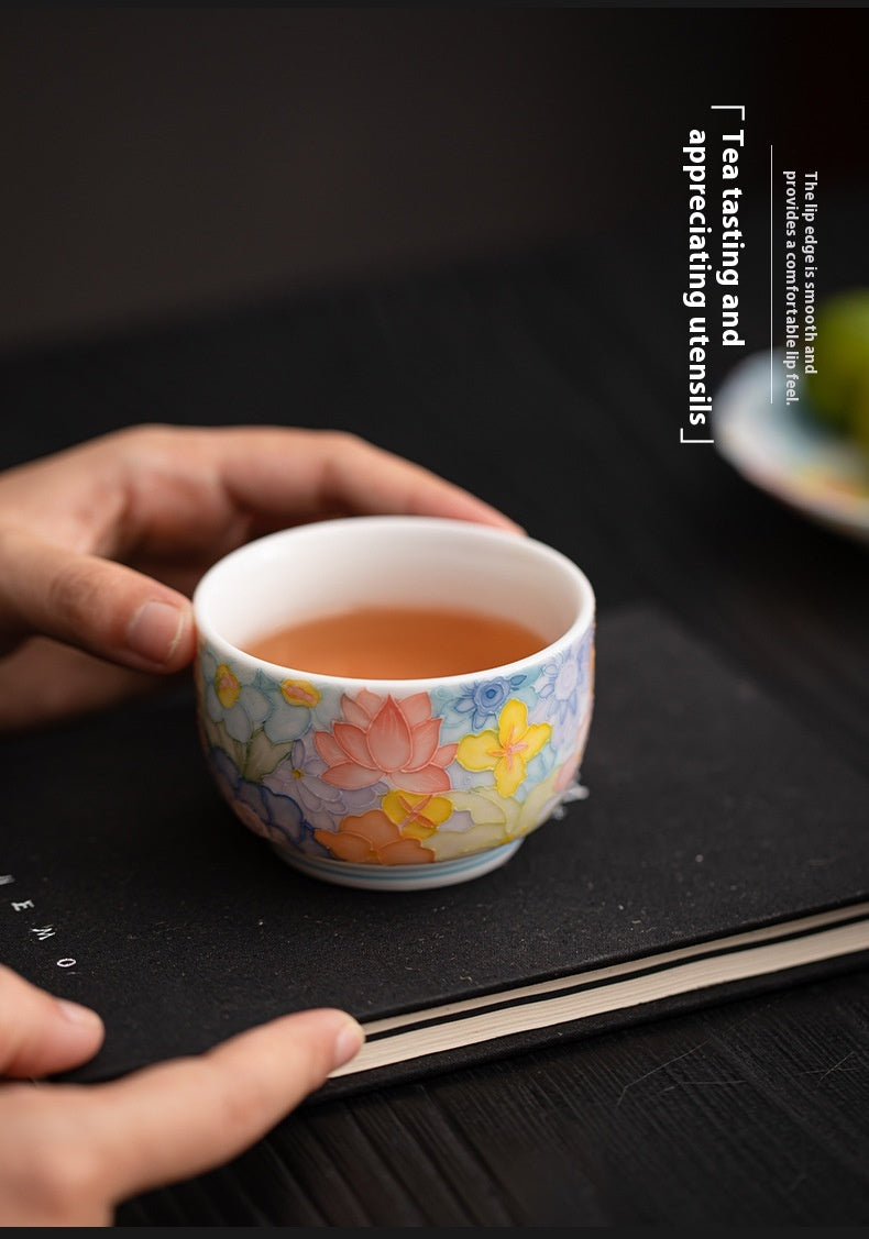 Jingdezhen Hand-Painted Underglaze Master Tea Cup Threaded Design