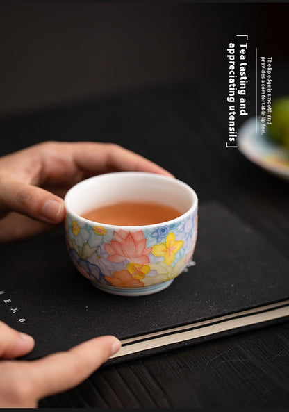 Jingdezhen Hand-Painted Underglaze Master Tea Cup Threaded Design