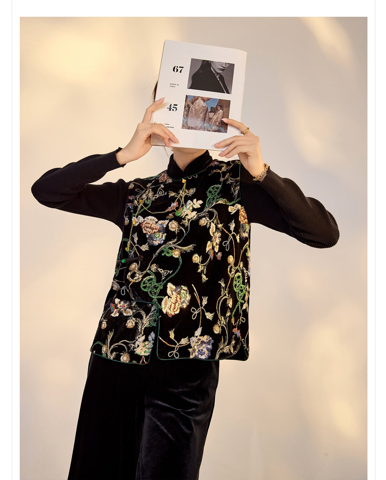 Elegant Velvet Floral Sequin Vest – High-End Women's Fashion