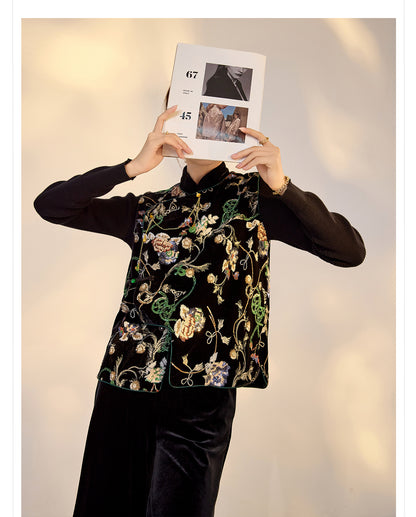Elegant Velvet Floral Sequin Vest – High-End Women's Fashion