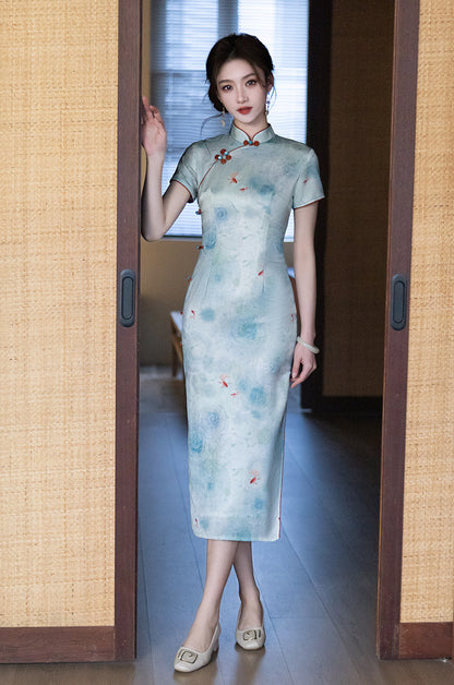 Elegant Blue Cheongsam – Daily Wear 2025 Spring Dress