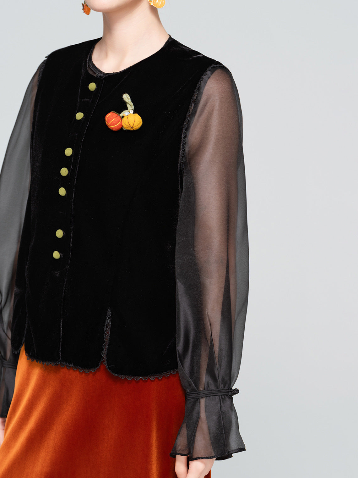 High-End 3D Pumpkin Velvet Vest for Women