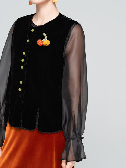 High-End 3D Pumpkin Velvet Vest for Women