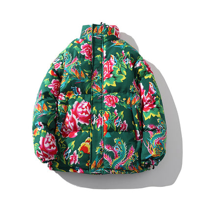 Festive Northeast Large Floral Cotton Jacket Loose Winter Coat