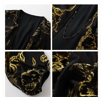 Velvet Burnout Jacket & Printed Cardigan Dress Set for Autumn