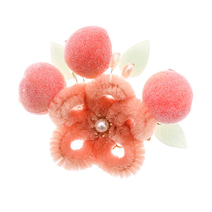 Peach Hanfu Hair Clips Velvet Flower Kids Costume Cute Chinese Style Accessories