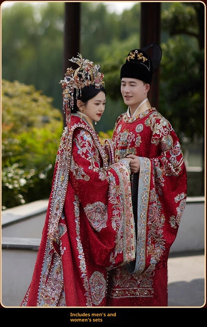 Ming Dynasty Hanfu Wedding Dress Set – Bride Phoenix Crown Xianpei